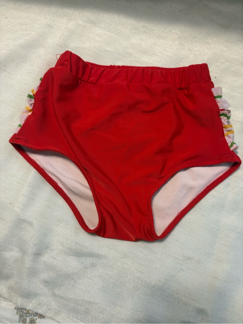 Girls Size 5 Ruffle Swim Bottoms Red Watermelon Stripe Rash Guard Bikini